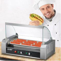 GANZHANG Elektrischer Wurstgrill, 7 Rollen, Kommerzieller Hot-Dog-Grillkocher Mit Abdeckung, Doppelte Temperaturregelung/360-Grad-Vollrollendrehung, Für Snackbars, Haushalt, Restaurant