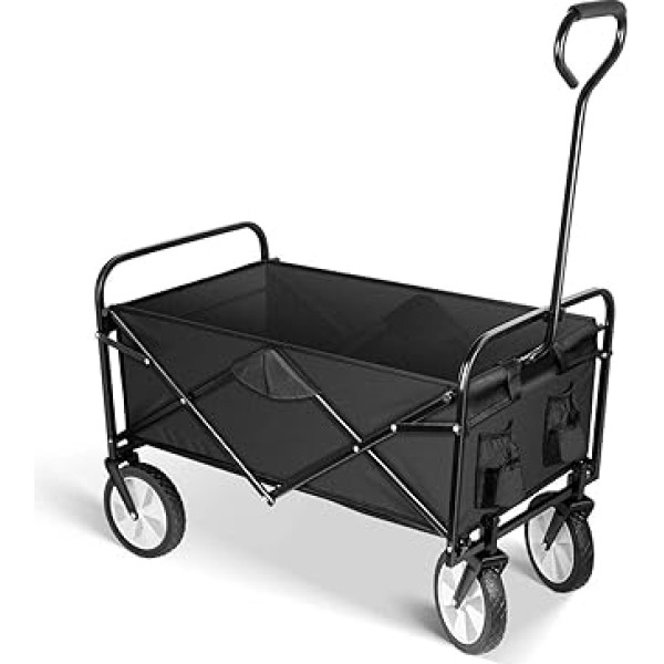 YSSOA Folding Garden Trolley PRO Folding Trolley with 360 Degree Rotating Wheels and Adjustable Handle, Black, 100 kg Load Capacity