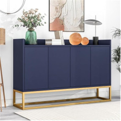 Modernes Sideboard Im Minimalistischen Stil Mit 4 Türen, Griffloser Buffetschrank Mit Verstellbaren Regalen Und Metallrahmen - Ideal Für Esszimmer, Wohnzimmer Oder Küche (Color:Blau)