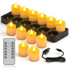 PChero LED tējas gaismas uzlādējamas ar taimeri tālvadības pults Pack of 12 LED Electric Candles uzlādējamas mirgojošas ar taimera funkciju un uzlādes staciju Halloween istabas ķirbju dekorēšanai