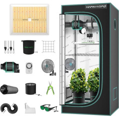 MARS HYDRO TS1000 Grow Tent komplekta komplekts LED audzēšanas lampa 150 W 80 x 80 x 160 cm Augšanas telts 1680D High Reflective Mylar ar 4 collu ventilācijas sistēmu ar temperatūras un mitruma regulatoru, 6 collu Clip ventilatoru