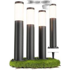 MATO® 4 x Outdoor Path Lights with Ground Spike - E27 Socket, Height 50 cm - Outdoor Bollard Light Made of Stainless Steel IP44 - Path Light, Base Light, Standing Light, Path Lights, Outdoor Path