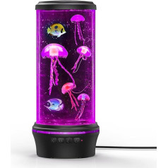 Kangtaixin Lavalampe Quallen LED - 7 Farben Quallen lavalampe kinder - Runde Medūza Akvārijs Lampe für Zuhause Büro Dekoration Stimmungslicht,schwarz mit 4quallen & 2fish (Schwarz)