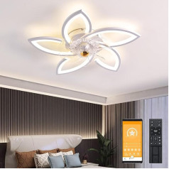 LED griestu ventilators ar apgaismojumu, 96 W dimmējama griestu gaisma ar ventilatora tālvadības pulti, 3 krāsu temperatūru, 6 ātrumu kluss griestu ventilators guļamistabai, viesistabai, ēdamistabai (balts, 70 cm)