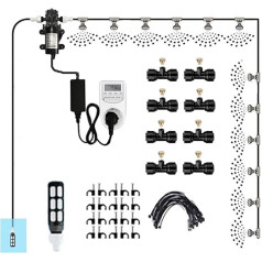 Smidzināšanas miglas dzesēšanas ūdens smidzinātājs ar 24 V klusu sūkni un taimeri, terase, dārzs, siltumnīca, lapene, miglas komplekti ar filtru, apūdeņošanas sistēma, āra miglošanas sistēma (Izmērs: 15 m + 21 m + 21 cm)