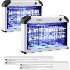 Elektriskais kukaiņu iznīcinātājs, 2 gabali, 20 W UV dubultā režģa 2400 V mušu lamatas, elektriskā moskītu lamatas, kukaiņu lamatas, moskītu iznīcinātājs, moskītu lampa ar sienas ķēdi iekštelpu āra moskītu, mušu, ērču ķeršanai