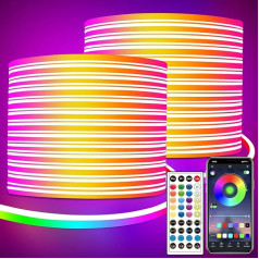 Segrass neona LED sloksne 30 m ar tālvadības pults App Control IP65 ūdensizturīga elastīga neona RGB LED sloksne 24 V LED neona sloksne, kas piemērota guļamistabas istabai un āra dekorēšanai (2 ruļļi pa 15 m)