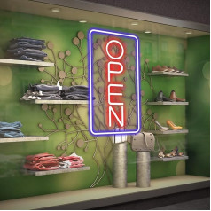 OPEN Neon Sign, 43 x 23 cm Open Neon Sign Neon Light Bar Neon Sign LED Neon Light Powered by USB with Dimmable Switches for Bar Club Shop Restaurant Cafe (Vertical)