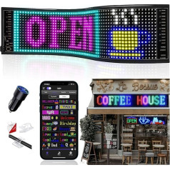 JDVOOTD Ritināšanas LED displejs, 47,5 x 12 cm LED tablo, Bluetooth USB 5 V, programmējama LED zīme tekstam, grafiti, automašīnai, kravas automašīnai, bāram, reklāmas tablo