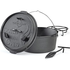 Küchenprofi BBQ Dutch Oven Cast Iron | 7.5 L, Diameter 30 cm | Without Feet | Pre-seasoned Cast Iron Pot with Lid Lifter, for Grill, Fire Pits, All Types of Cookers (including Induction) and Oven