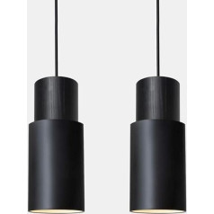 ouglres Pendant Light Black Pack of 2, Piekaramais lampa ēdamgalds, Vintage koka virtuves lampa karājas, Alumīnija abažūrs, Rūpnieciskā cilindra piekaramais apgaismojums E27 ēdamistabai, guļamistabai, bāram, augstumam