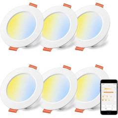 iLC Smart LED iegremdējamais prožektors, 8 W (aizvieto 60 W), saderīgs ar Alexa, caurumu izmērs 70-85 mm, krāsu temperatūra: 2700K-6000K, IP44 (6 gabali)