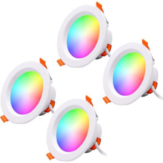 Sparkleiot 4 collu viedais WiFi LED padziļinājumā iebūvētais apgaismojums RGB LED downlights ar krāsu maiņu, saderīgs ar Alexa un Google Home Assistant, nav nepieciešams centrmezgls, 12 W 2700K-6500K CRI90+ (4 gabali)