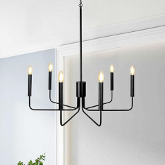 KMaiPem Modern Black lustra, 6 gaismas, Classic Vintage Pendant Lamp, dzīvojamā istaba, regulējams augstums Country House Industrial Iron Pendant Light guļamistabai, virtuvei, ēdamistabai