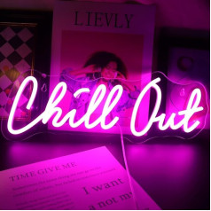 Nordstylee LED Chill Out Neon Sign Light Up Signs for Bedroom Home Game Room Hotal Cafe Beer Pub Bar Party Desk Wall Art Decorations Birthday Christmas Gifts (Pink)