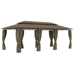 vidaXL Lapene ar aizkariem Dārza telts Svētku telts Marquee Dārza lapene Alus telts Dārza telts kāzu svinībām 600 x 298 x 270 cm Taupe 180 g/m²