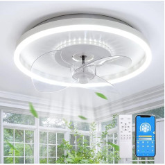 AOLED Griestu ventilators ar apgaismojumu LED balta apaļa apaļa griestu lampa ar ventilatoru ar tālvadības pulti 6 ātrumi Ventilators kluss 47 W guļamistabai Dzīvojamā istaba Kabinets 40 cm