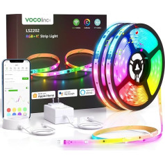 VOCOlinc Smart RGBIC Pro LED sloksnes gaisma 10 m, LED sloksne darbojas ar Apple HomeKit, Alexa un Google Assistant, DIY pārklāta gaismas josla, sinhronizējama ar mūziku, piemērota mājas guļamistabai