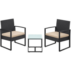 SONGMICS GGF010M03 Outdoor Patio Furniture Set PE Rattan Outdoor Seating for Bistro Porch Balcony Easy Assembly 2 Chairs and 1 Table Black Beige