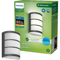 Philips āra ultraefektīva sienas lampa Python 3,8 W, 2700 Kelvīnu, IP44, izturīga pret laikapstākļiem, antracīta krāsā