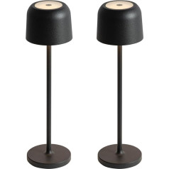 Qazqa - Modern Set van 2 tafellampen mushroom zwart incl. laadstation - Raika Touch-funktion Dimmer I Dimmbar I Außenbeleuchtung - Aluminium Länglich - I LED