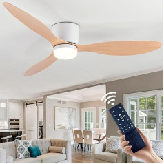 CANEOE Griestu ventilators ar apgaismojumu, moderns LED griestu ventilators ar tālvadības pulti, līdzstrāvas motora klusums, 106 cm dimmējama griestu lampa ar ventilatoru viesistabai, guļamistabai, ēdamistabai (balta, koka)