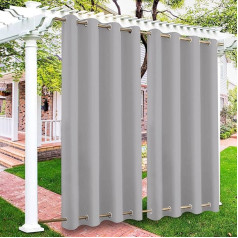 Qelus āra aizkars Ūdensizturīgs vēja necaurlaidīgs āra aizkari Pergola dārza lapene W 52x108 collu termoizolācijas Blackout Patio Lawn aizkari Grommet Top & Bottom, 1 panelis (pelēks)