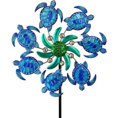 COOZZYHOUR Windspiel mit Meeresschildkröte, aus Metall, Gartenpfahl, Outdoor-Motiv - Metallpfahl, Hof-Spinner, Windskulptur, Hof, Kunstdekorationen für Terrasse, Rasen und Garten, Blau, 99,1 cm