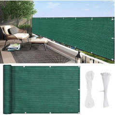 YUANZHI Balcony Privacy Screen, Balcony Covering, 130 x 600 cm, 185 g/㎡ HDPE, UV Protection, Sun Protection, Balcony Cover with Eyelets and Cord for Garden, Balcony, Patio, Dark Green