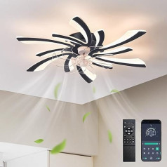 Depuley LED griestu lampa ar ventilatoru, 78 cm griestu ventilators ar gaismu, moderns griestu ventilators ar apgaismojuma tālvadības pulti un lietotni, 3 krāsu temperatūras, 6 ātrumi, guļamistabai, ēdamistabai, 5 gaismas, melns