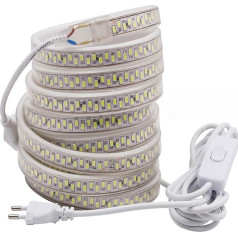 FOLGEMIR 25 m LED lente ar slēdzi - silti balta, 5630 SMD 180 LED/m lente, 230 V spilgts apgaismojums, IP65 ūdensizturīga (25 m)