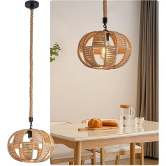 SUCIKORIO Hängelampe Hanfseil E27, Boho Pendelleuchte Esstisch Hanfseil Industrie Retro Deckenleuchte Wohnzimmer Hängend Ø30cm für Esszimmer und Schlafzimmer, Ohne Glühbirne