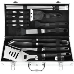 N NOBLE FAMILY 21 Piece Complete Barbecue Utensil Set with Aluminium Case - Enlarged Handle, Stainless Steel Grill Tool Set for Outdoor Camping Grill - Ideal BBQ Gift for Father's Day