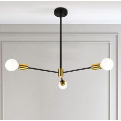 Kronleuchter für Wohnzimmer, Vintage, Industrie, Deckenleuchte, LED, modern, 3 Leuchten, E27-Sockel, Metall, Lampe für Wohnzimmer, Schlafzimmer, Küche, Flur, Loft Esszimmer, Schwarz mit Gold (ohne