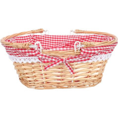 Zerodeko Wicker Picnic Basket Empty Oval Picnic Basket with Fabric Insert Handle Easter Candy Egg Basket for Home Kitchen Picnic