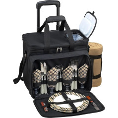 Picnic at Ascot Equipped picnic cooler on wheels, black with London plaid