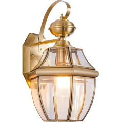 WFZRXFC Country House sienas laterna amerikāņu industriālajā stilā Zelta misiņa lampas korpuss sienas gaisma ar caurspīdīgu stikla abažūru Sconce Light āra sienas gaisma laternas formā