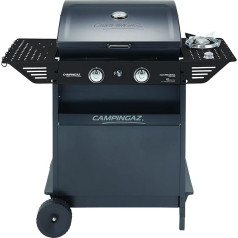 Campingaz Xpert 200 LS Plus Rocky Gas Barbecue Made of Lava Stone, BBQ Trolley with 2 Burners and 1 Lat Burner, Cover + Thermometer, Latin Tilting Shelf, Pot 8.200 kW + 2.1 kW Burner Latin