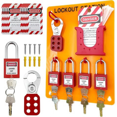 JOJOMARK Lockout Tagout Station Metal Kit with Lock Out Tag Out Loto 2 Hasps, 20 Tags, 20 Nylon Cables, 5 Locks with Number 1-5 (Orange Board Kit)