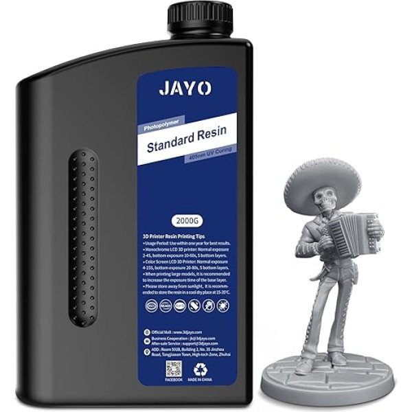 JAYO 3D printera sveķu sveķi 2 kg, 405 nm UV standarta ātri sacietējoši fotopolimēra sveķi 4K/6K/8K LCD DLP SLA 3D printerim, augsta precizitāte, maza saraušanās, pelēks, 2000 g