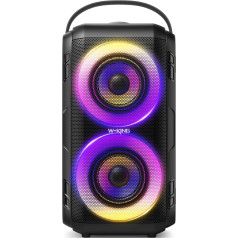 W-KING Bluetooth skaļrunis ar 2 pilna frekvenču diapazona skaļruņiem - superbass, Bluetooth Box Music Box Party skaļrunis ar 80 W un LED apgaismojumu, 105 dB skaņa, IPX5, 24 stundas, U disks, TF karte, AUX, ekvalaizers