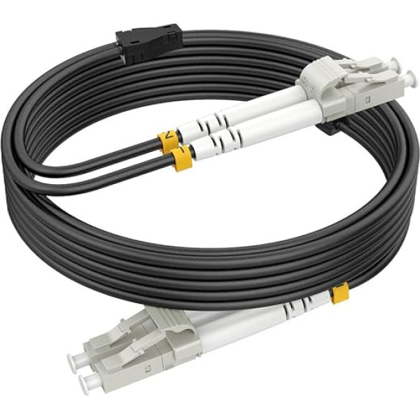 RamboCables 60 m bruņots optisko šķiedru kabelis OM3 LC to LC Duplex Multimode, optisko šķiedru kabelis iekštelpās un ārpus telpām, 10 GB 50/125um LSZH OD 3,0 mm, melns