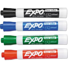 Expo - Dry Erase Marker, Chisel Tip, Basic Assorted, 4/Set - Pārdots pa 1 gabalam - lieliski piemērots birojam vai mājai.