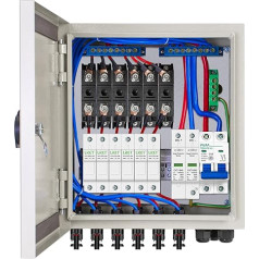 Eco-Worthy 6 stīgu, PV kombinētā kārba un 63 A slēdžs saules paneļu režģiem un no elektrotīkla neatkarīgai saules enerģijas sistēmai.