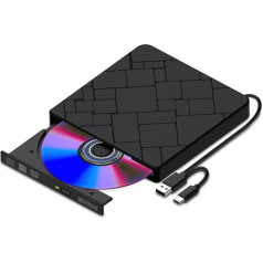 Ārējais CD DVD disks portatīvajam datoram USB 3.0 un C tipa pārnēsājamais DVD CD+/-RW ierakstītājs rakstītājs lasītājs atskaņotājs Ārējie CD DVD diski datoram, galddatoram, MacBook, iMac, Windows 11/10/8/7/XP/Vista/Linux/MacOS