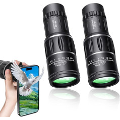 2 Pieces 16 x 52 Monocular Telescope: Monocular Telescope, High Resolution Monocular for Adults, Waterproof Bak4 Telescope, Compact Monocular for Wildlife, Bird Watching, Hiking, Hunting