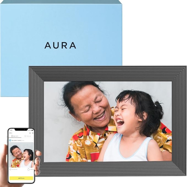 Aura Carver Smart Digital Photo Frame, 10,1 collu HD WiFi mākoņdatošanas digitālais foto rāmis, bezmaksas neierobežota krātuve, fotogrāfiju sūtīšana no jebkuras vietas - Grants