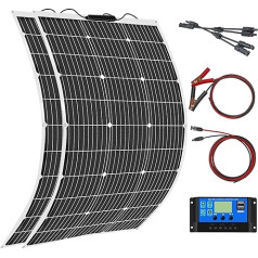 Aysolar 200 W saules paneļu komplekts 2 gab. 100 W 18 V elastīgs monokristālu saules fotoelementu modulis ar 20 A lādēšanas kontrolieri autofurgoniem, automašīnām, laivām, treileriem, 12/24 V akumulatoriem