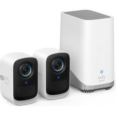 eufy Security eufyCam S300 3C, āra novērošanas kamera, 4K bezvadu novērošanas kamera ar sejas noteikšanu un mākslīgo intelektu, krāsaina nakts redzamība, paplašināma atmiņa līdz 16TB, Set2+1, bezmaksas lietošana