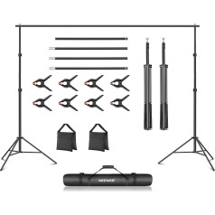 NEEWER Fona statīvs 10 ft x 7 ft, regulējama fotostudijas fona atbalsta sistēma kāzām, portretu fotogrāfijai ar 4 šķērssijām, 8 skavām, 2 melniem smilšu maisiem un pārnēsāšanas somu